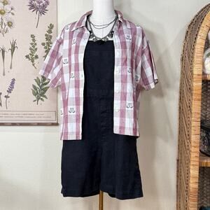 Vintage 90s Y2k Plaid Cat Embroidered Shirt Grunge Grandma Cottage Prairie L